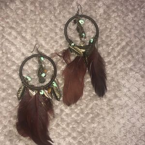 Feathered hoop earrings